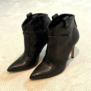 Veronica Beard Black Skin Stiletto Booties sz 36.5, 4 in heel
